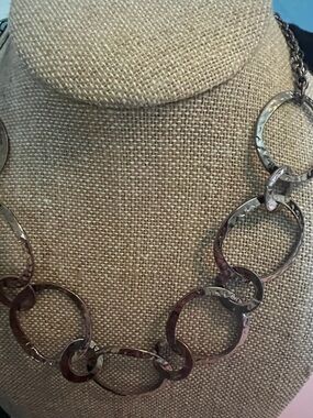 Hammered Chain Link Necklace - Black/Silver Tone